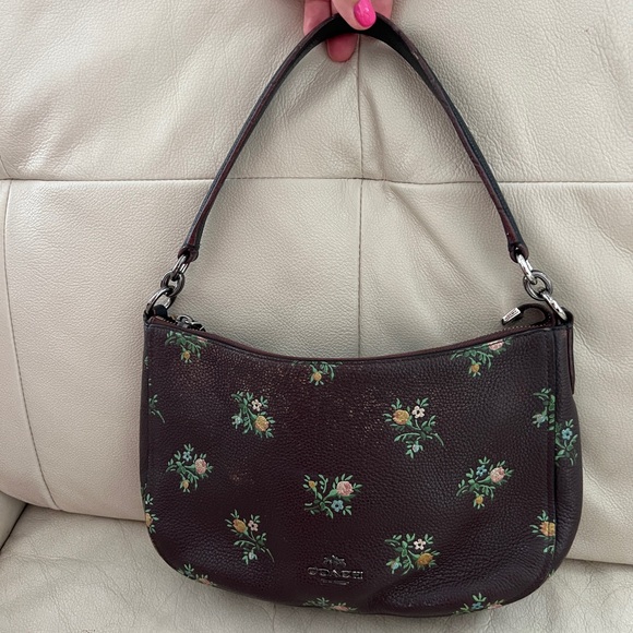 Coach Handbags - Coach Dark Brown Floral Shoulder Bag